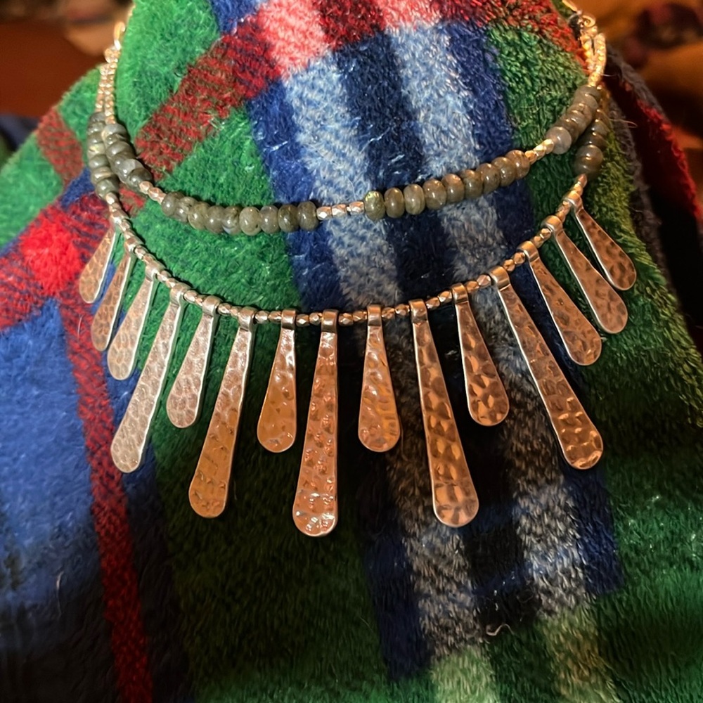Double strand silver tone necklace